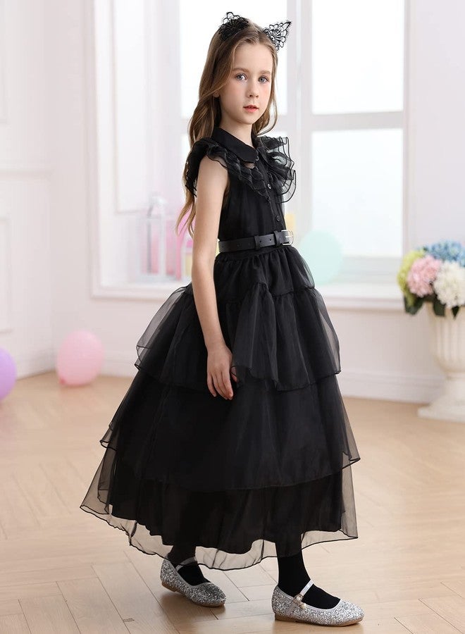 Luzlen Black Costume for Girls Kids Halloween Carnival Cosplay Party Dress with Accessories, 4-5 Years(Label 110) - Image 3